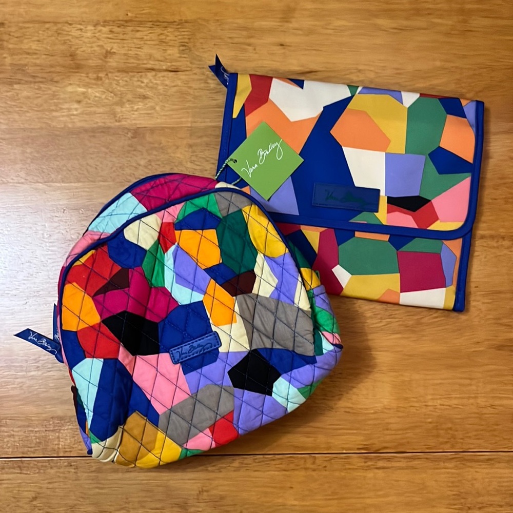 Vera Bradley Large Zip Cosmetic Bag Stow and Go Travel Jewelry Folio Set Pop Art